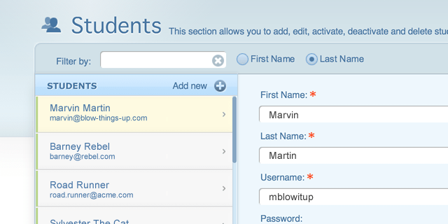 New students section in admin