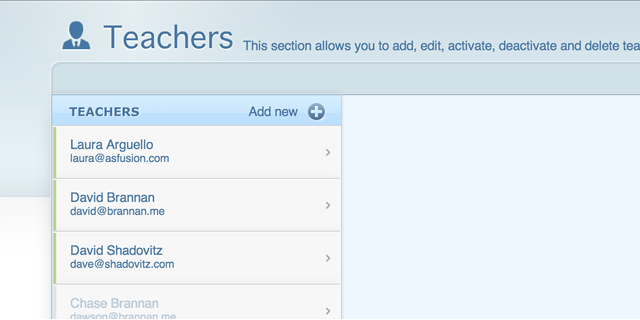 New teachers section in admin